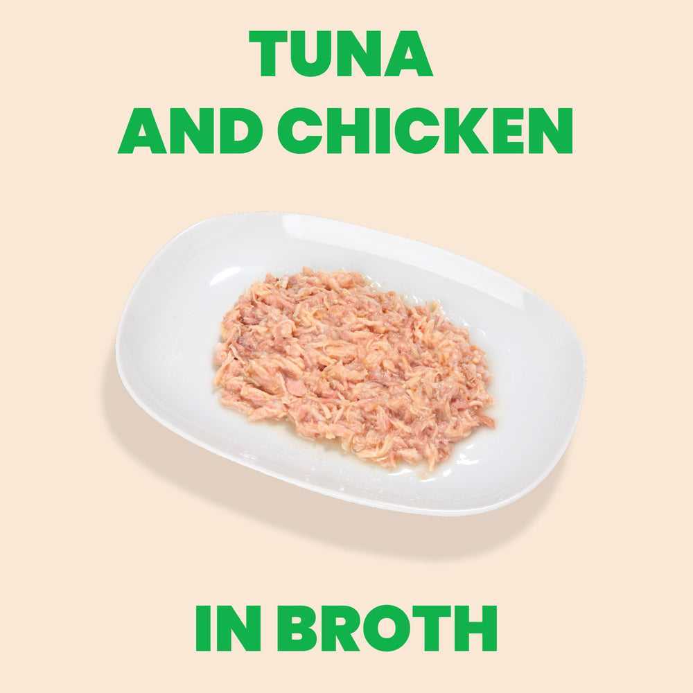 Almo Nature HQS : morceaux thon et poulet en bouillon, texture carnée et agréable pour les repas.