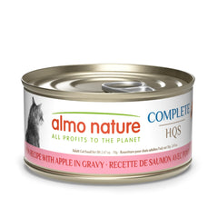 Almo Nature HQS Complet: saumon et pomme en sauce pour chat, appétit possible.