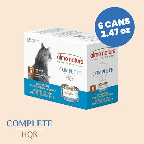Almo Nature HQS Complète Thon et Citrouille sans céréales pour chat, repas pratique.
