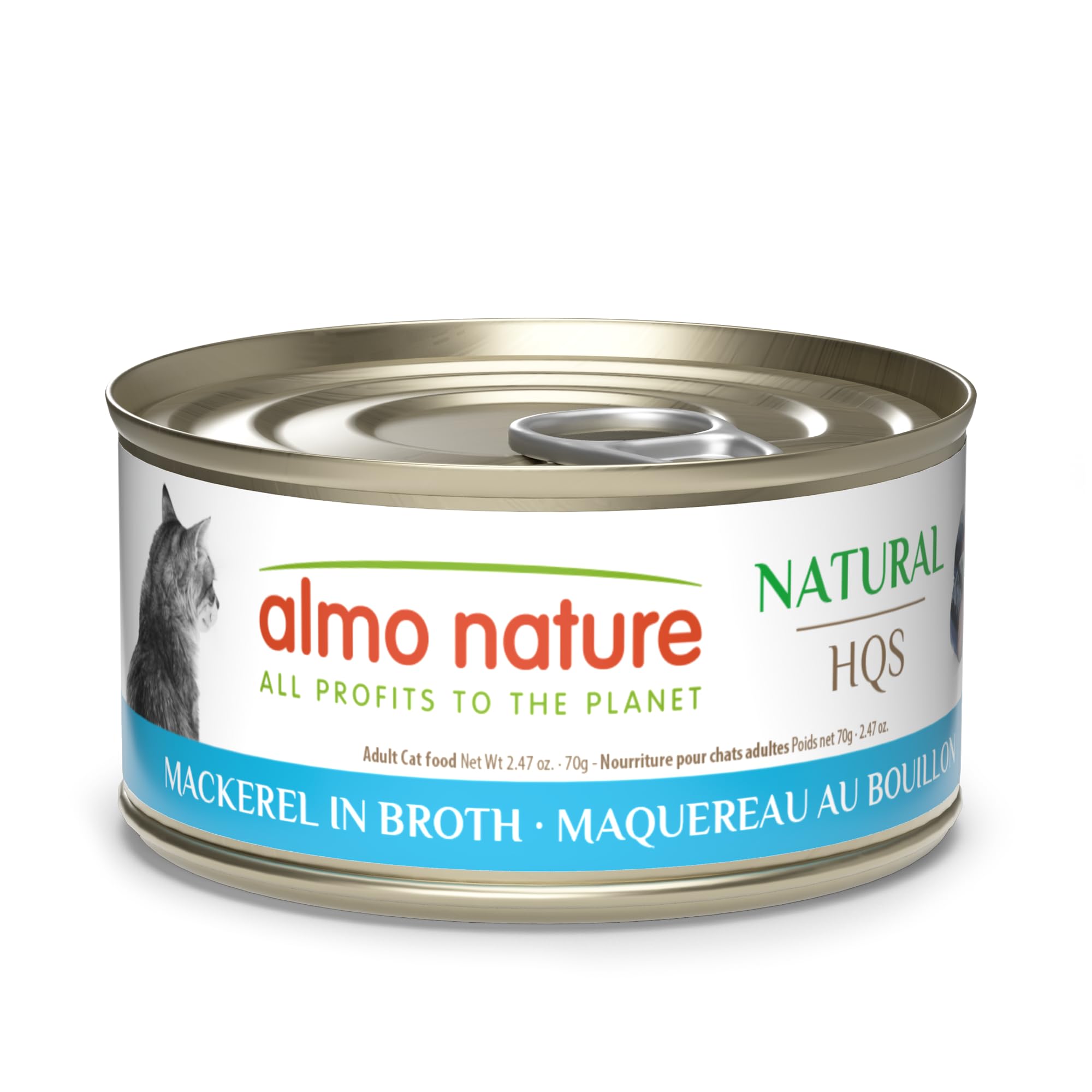 Pâtée HQS Almo Nature Maquereau en bouillon, protéine facile à digérer pour chats délicats.