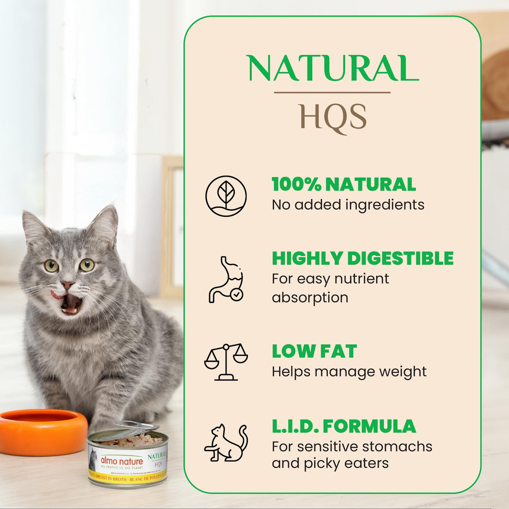 Bol de HQS Natural avec truite-thon, stimulant l’appétit et l’hydratation.