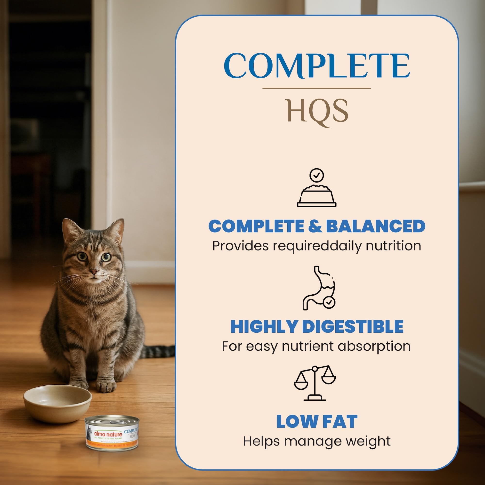 Almo Nature HQS sans-cereales-thon-courge-sauce : formule complète sans céréales.