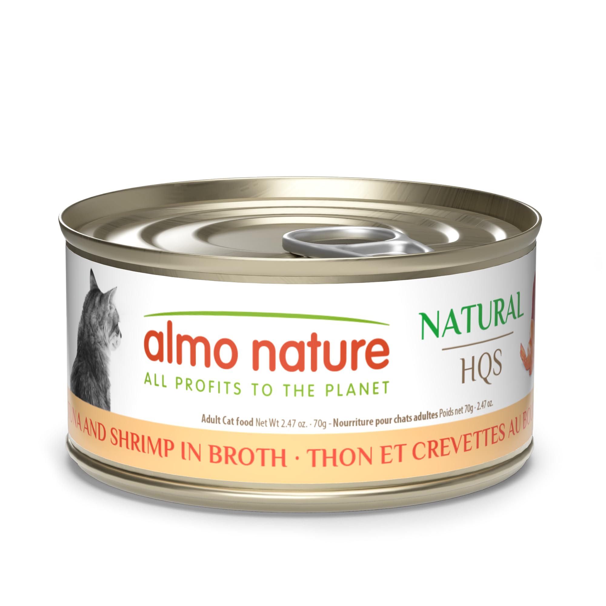 Almo Nature HQS thon et crevettes dans bouillon, protéines faciles à digérer.
