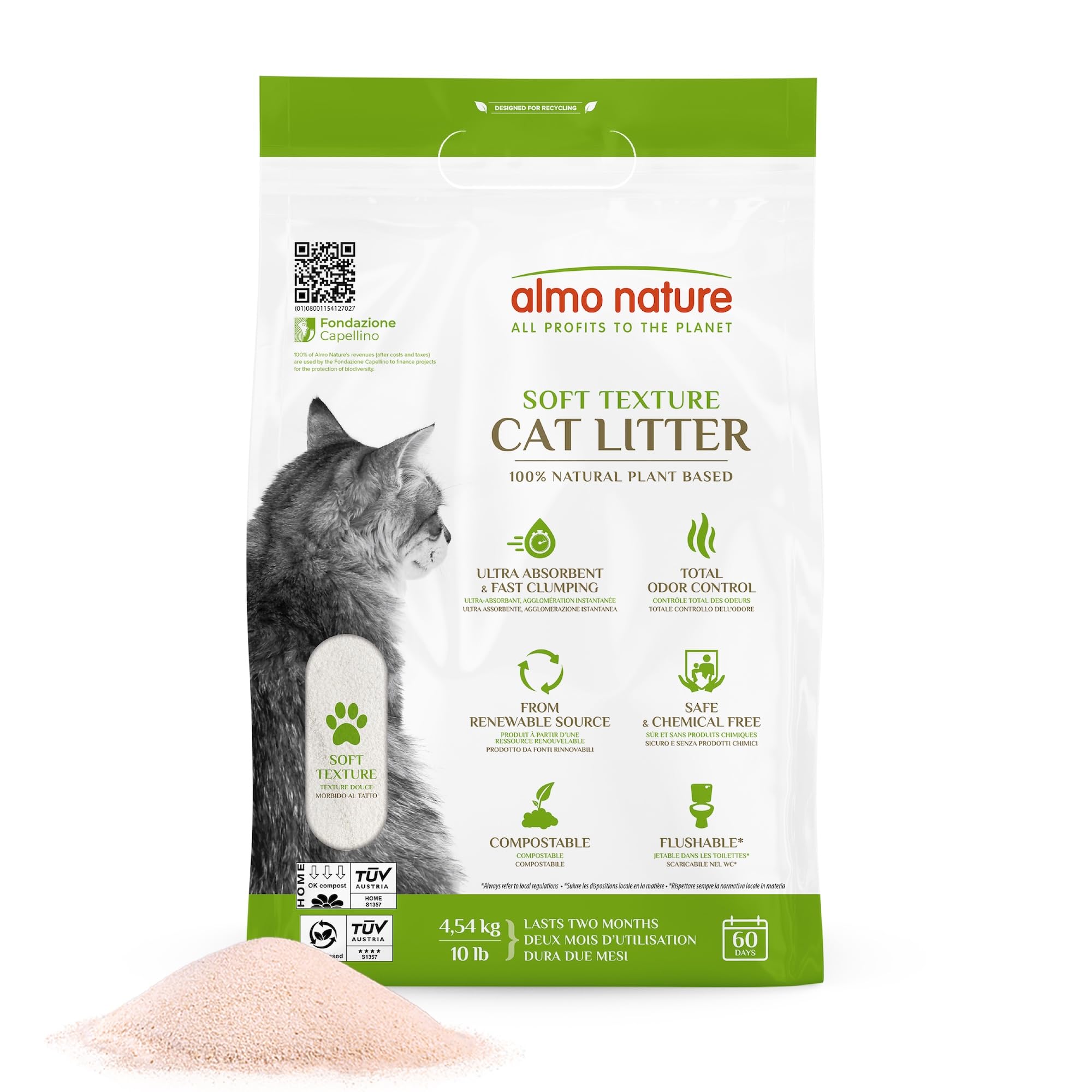 Litière Almo Nature texture douce, absorption rapide et propreté du bac