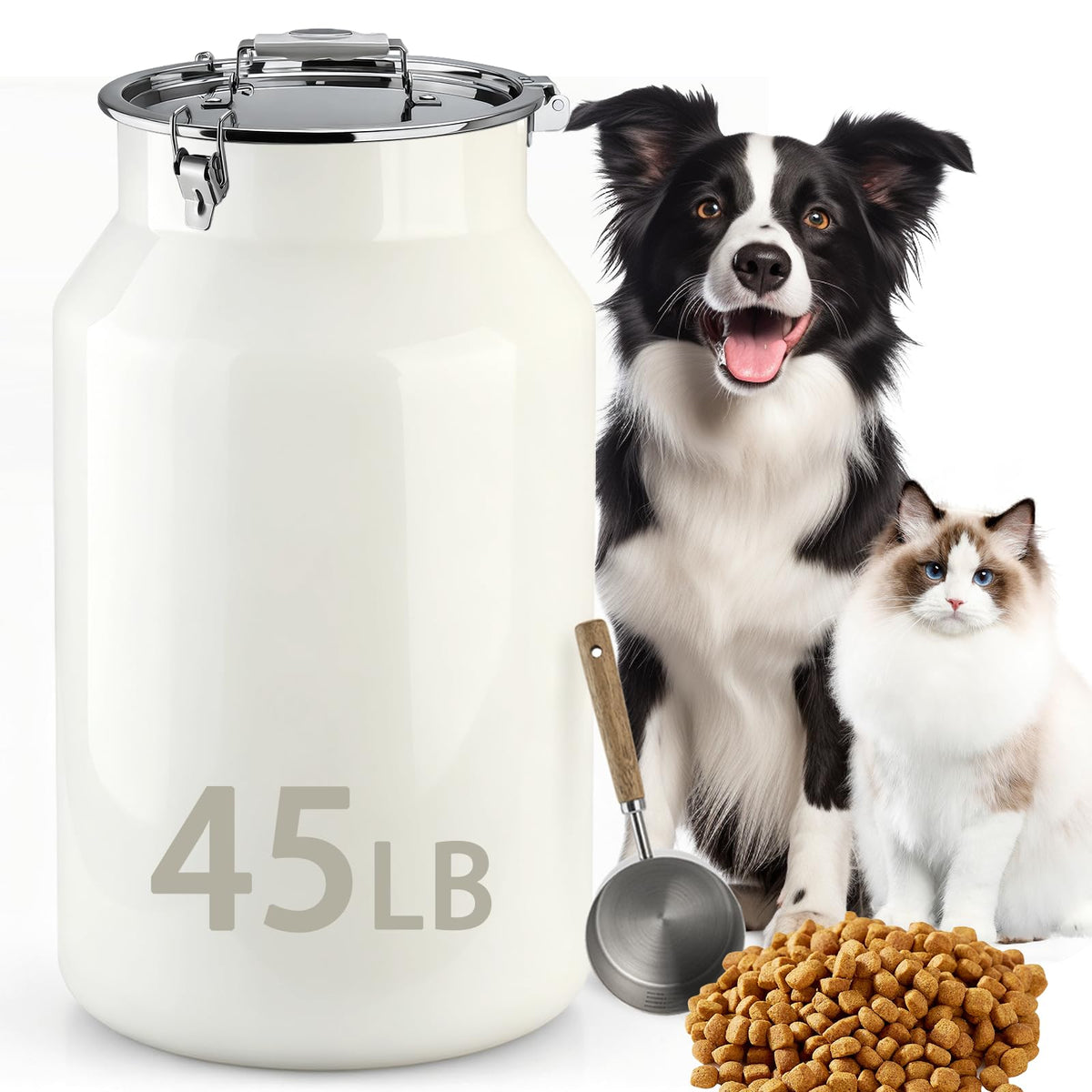 Aloxina bocal alimentation chien-chat 45 lb, stockage pratique et frais.