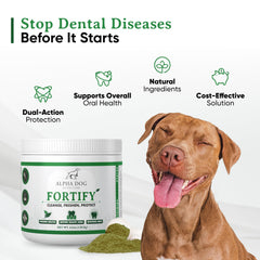 Poudre dentaire Alpha Dog Nutrition saupoudrée sur la nourriture.