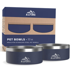 Ensemble de bols ALPINE en inox anti-glisse pour chiens et chats, 32 oz navy