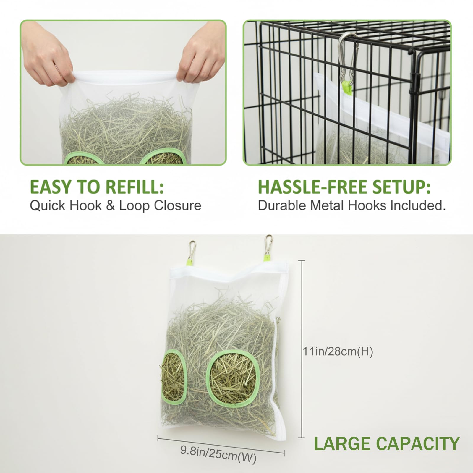 AlustraVive capacite-25x28cm offre foin accessible en continu.