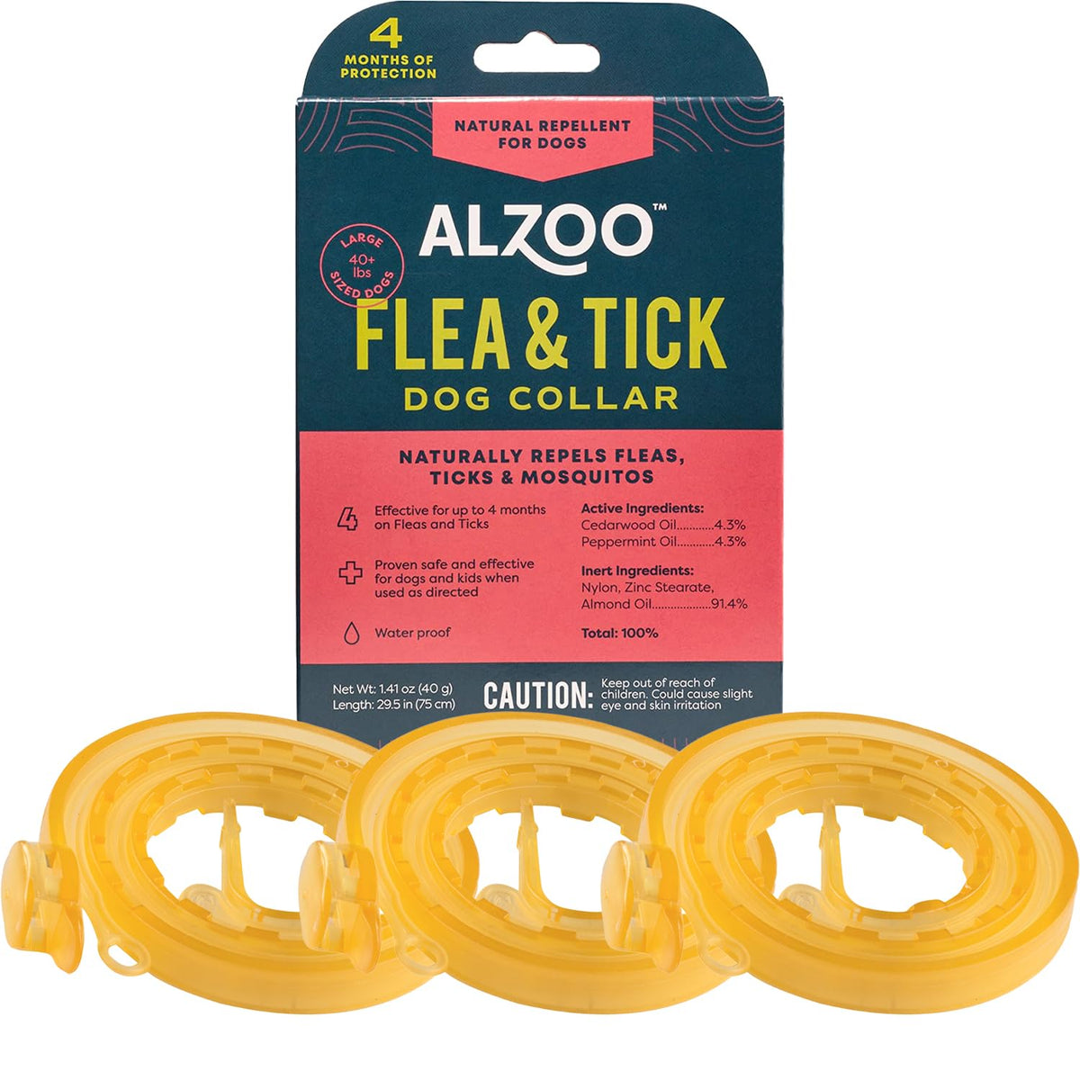 Collier ALZOO antiparasitaire végétal en place, protection efficace contre parasites.