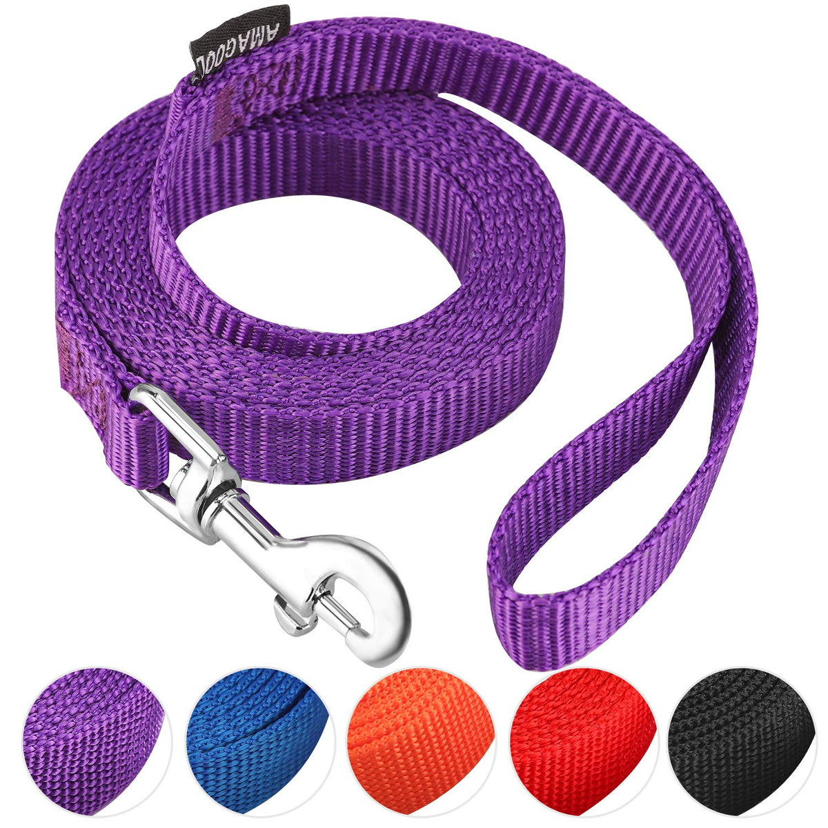 AMAGOOD laisse 6 pieds violet, parfaite pour les promenades quotidiennes.