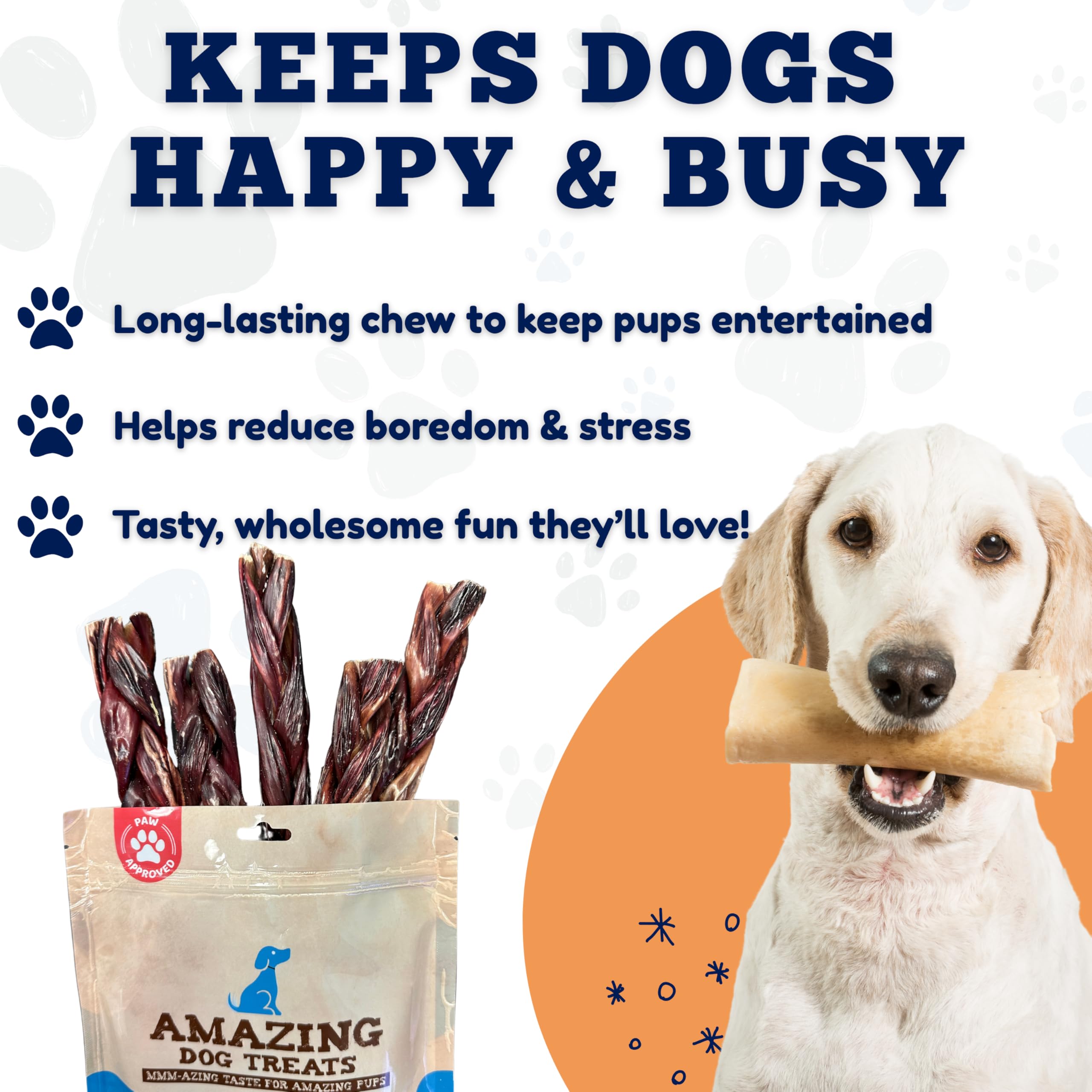 Aperçu du bâtonnet gullet tressé Amazing Dog Treats, prêt à être offert.