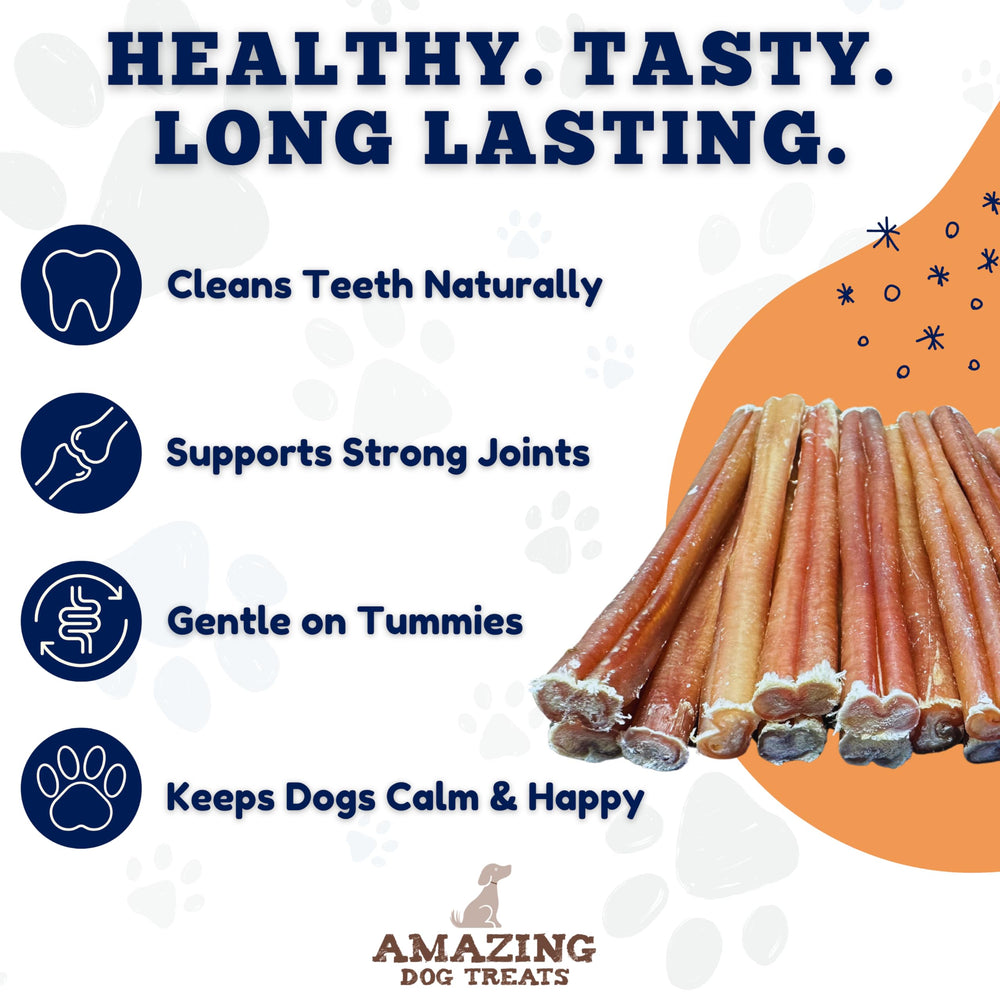 Bully-stick sans additifs d'Amazing Dog Treats, nourriture canine simple et sûre.