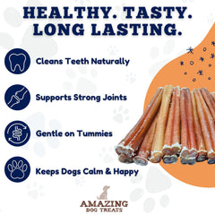 Bully-stick sans additifs d'Amazing Dog Treats, nourriture canine simple et sûre.