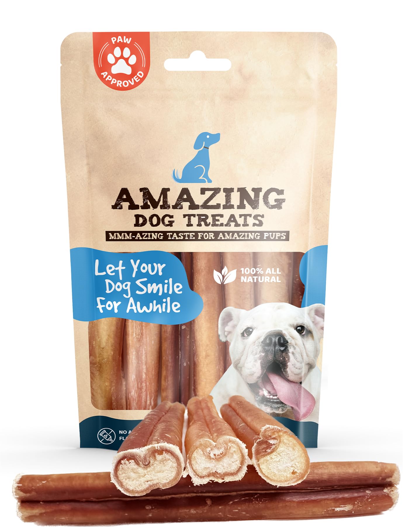 Gâteries Amazing Dog Treats Bully Sticks 6 pouces, récompense durable pour chiens actifs.