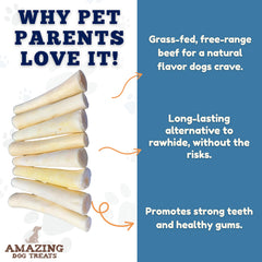 Chien qui mâche Amazing Dog Treats: os queue vache, friandise naturelle.