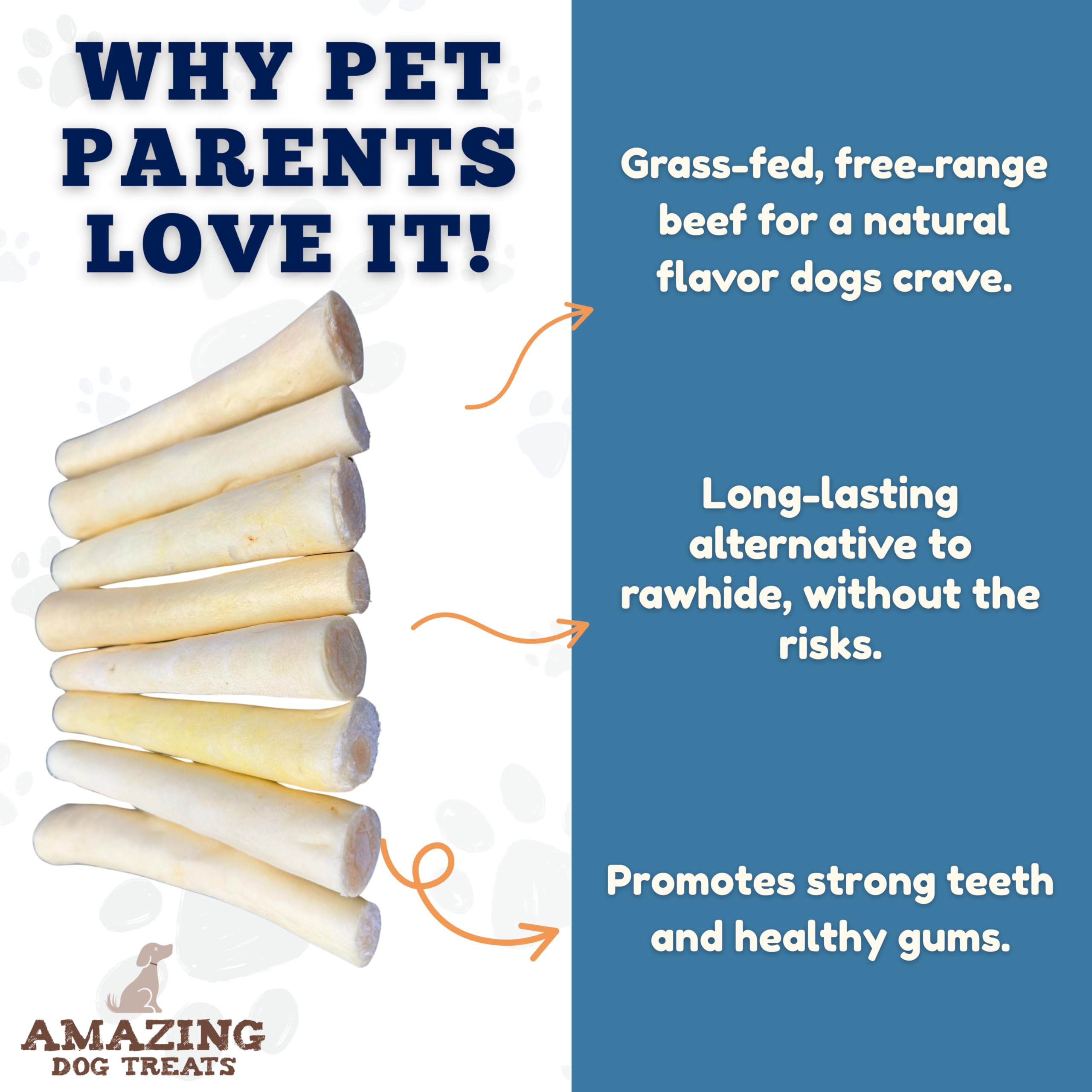Amazing Dog Treats queue de boeuf 6 pouces, texture naturelle et nettoyage potentiel des dents.