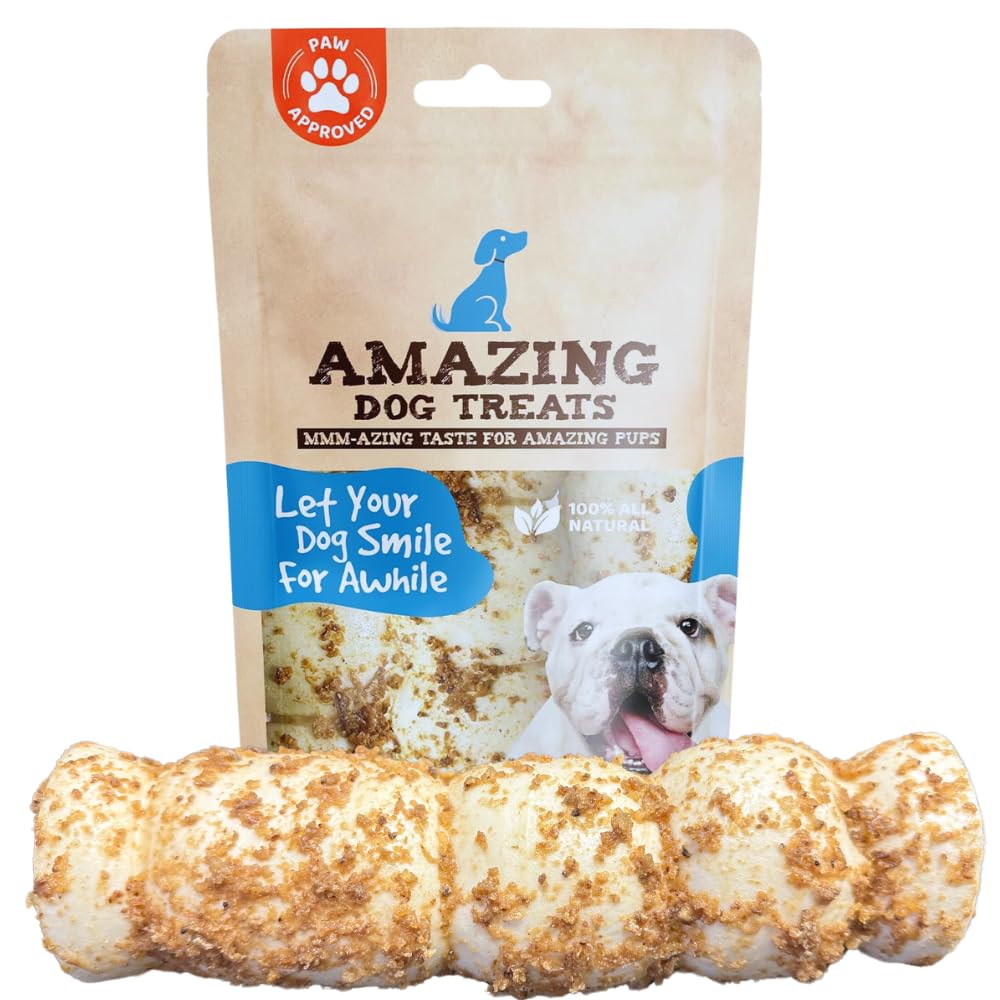 Rouleaux de joue de bœuf épais Amazing Dog Treats, parfaits pour une mastication longue.