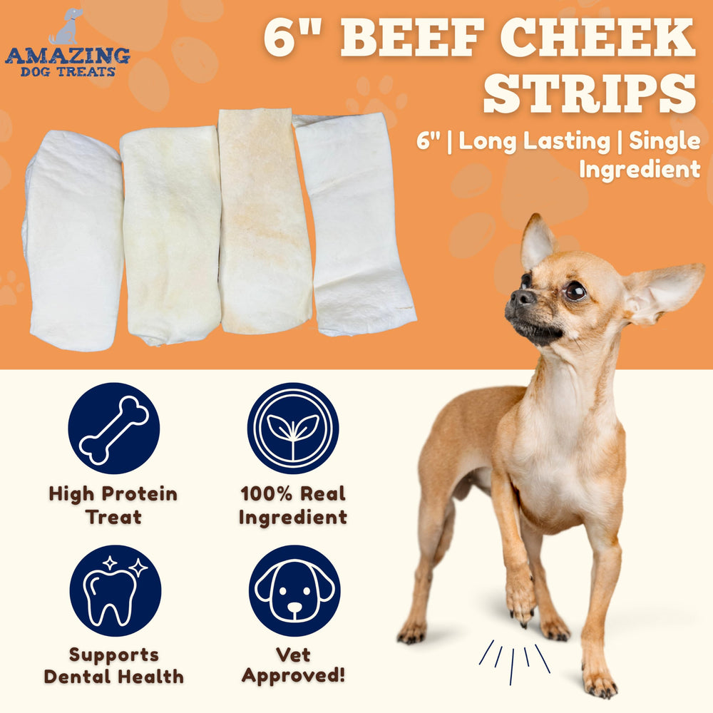 Amazing Dog Treats: tranches de joue de boeuf 6 pouces, texture épaisse pour une mastication durable.