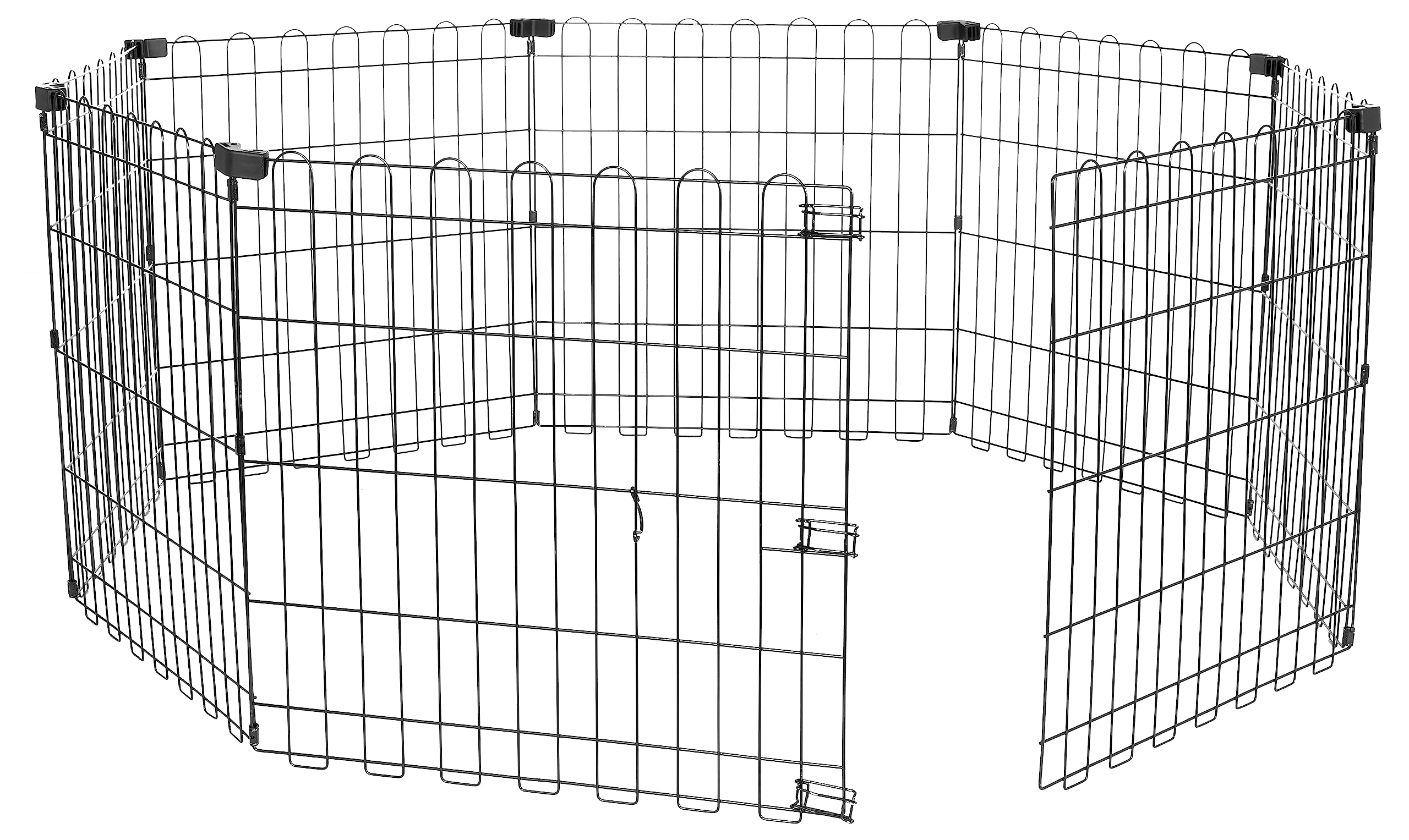 Barrière d’exercice Amazon Basics à 8 panneaux, pliable et noire, pour chiens miniatures.