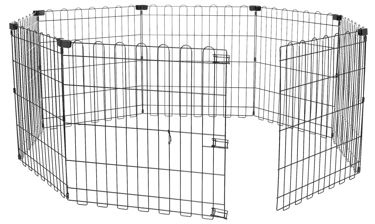 Barrière d’exercice Amazon Basics à 8 panneaux, pliable et noire, pour chiens miniatures.
