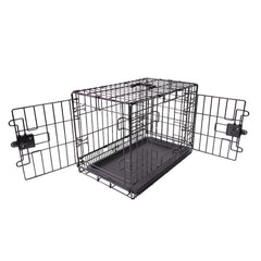 Amazon Basics boîte chien métal pliable, transport facilité et cadre robuste.