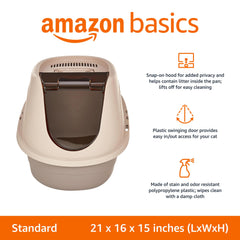 Boîte-litière Amazon Basics avec filtre carbone préinstallé pour contrôle des odeurs.