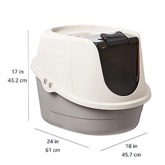 Poignée intégrée pour transporter facilement la boîte à litière Amazon Basics.