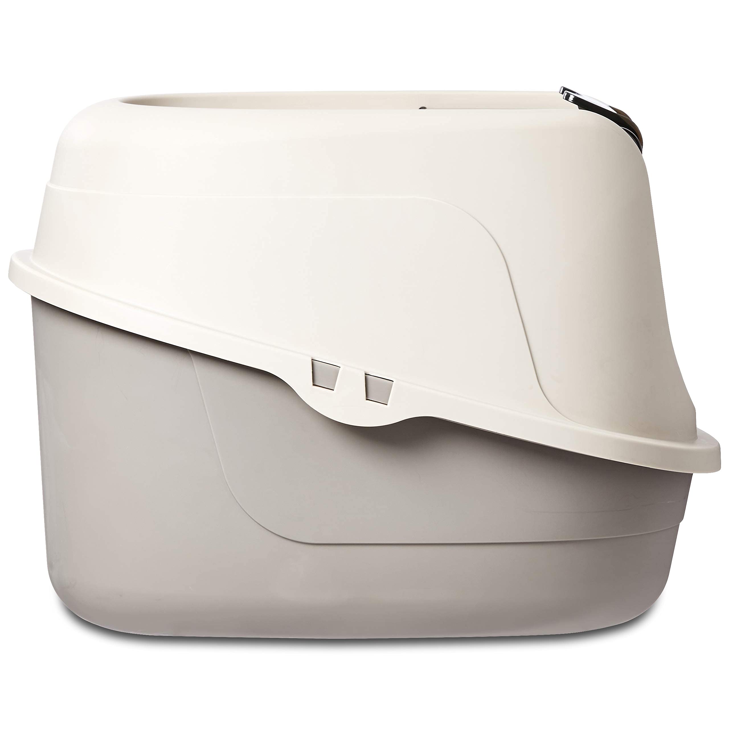 Boîte-litière Amazon Basics résiste aux taches et odeurs pour une hygiène durable.