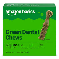 Bouchées dentaires Amazon Basics pour petits chiens montrant leur texture nettoyante.