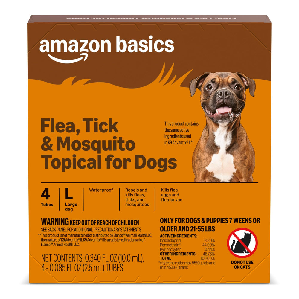 Amazon Basics: Bouteille topique pour chien grand, application pratique.