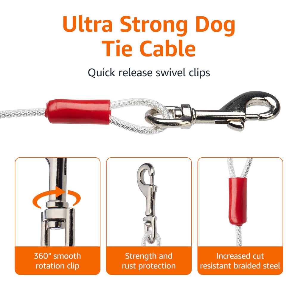 Gros plan sur le clip métallique résistant, Amazon Basics câble-tie-out, connexion rapide et fiable