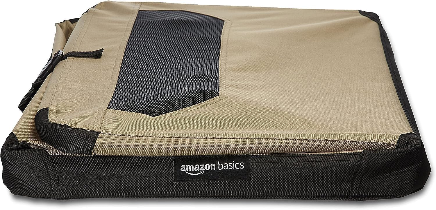 Amazon Basics cage-chien-en-tissu-doux assemblage rapide sans outils, prêt à l'emploi.
