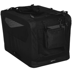Cage chien portable Amazon Basics avec ouvertures en maille noir.