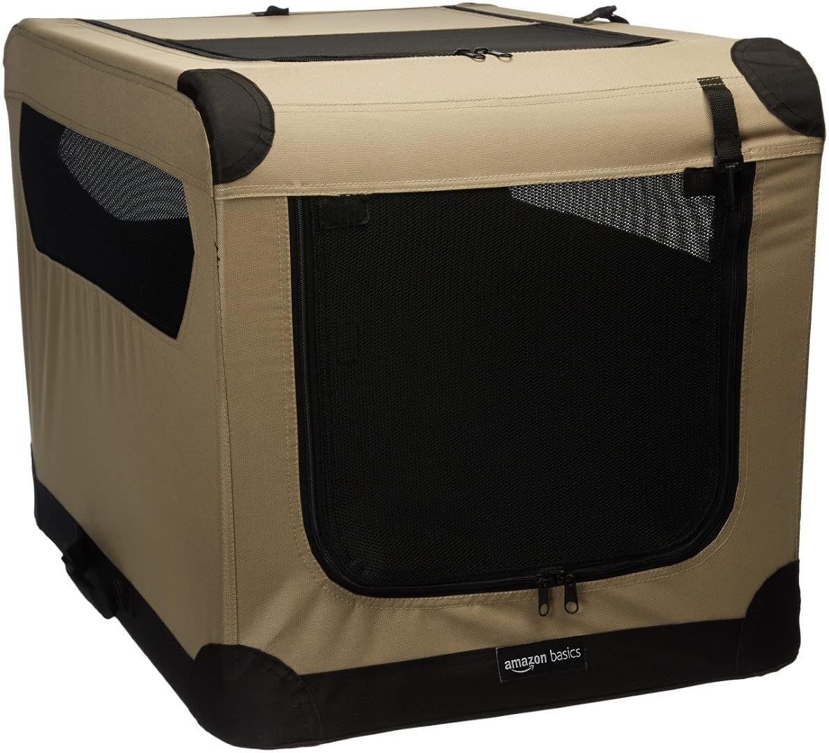 Cage amazon-basics pour chien portable avec double porte, facile à transporter.