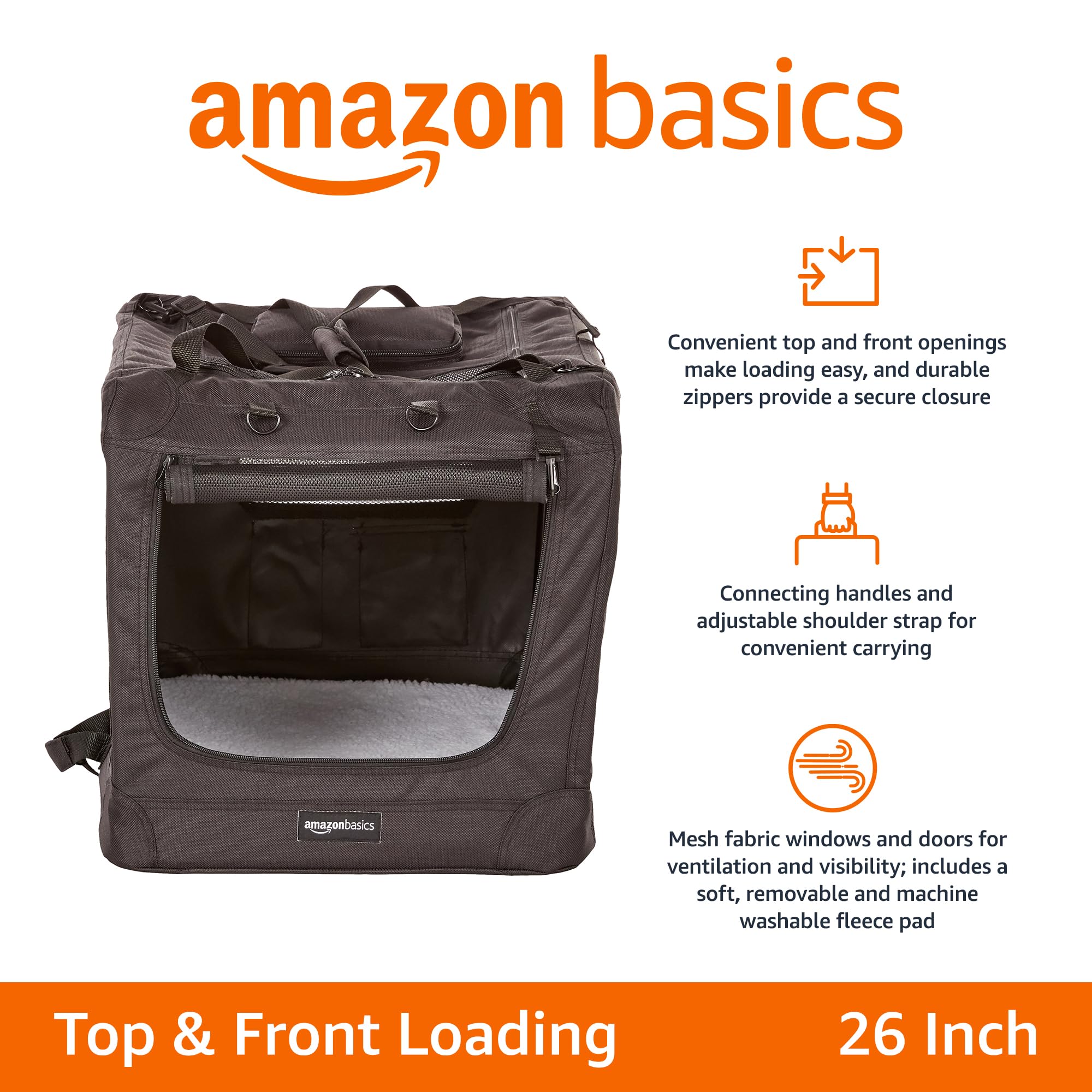 Amazon Basics cage-transport chien pliable, ouverture frontale et ventilation efficaces.