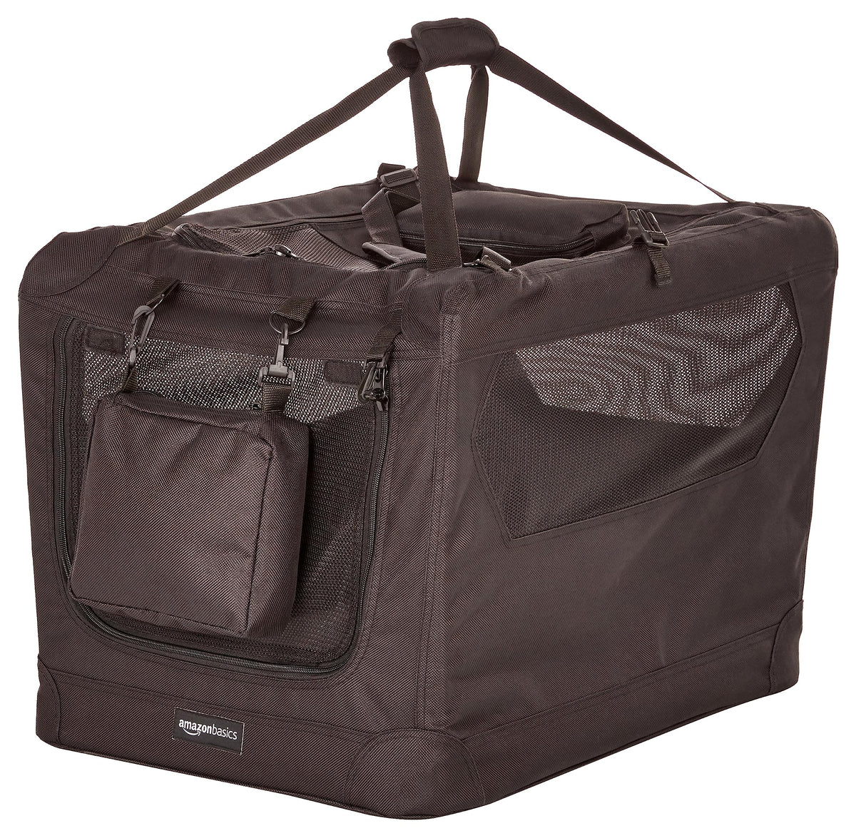Amazon Basics cage-transport chien pliable, ouverture haute pour accès facile en déplacement.