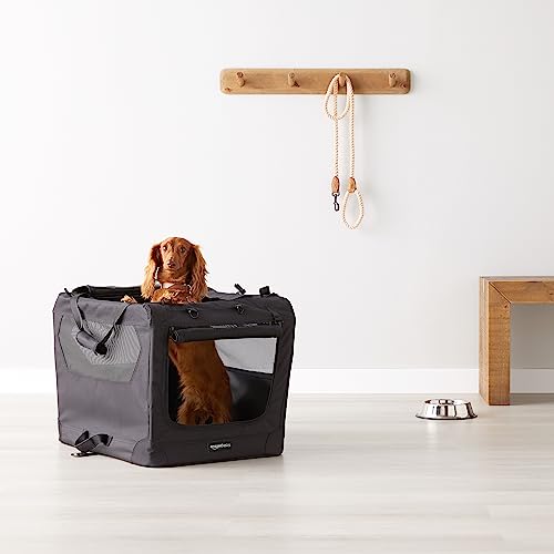 Amazon Basics cage-transport chien pliable, poches intégrées pour friandises et jouets.