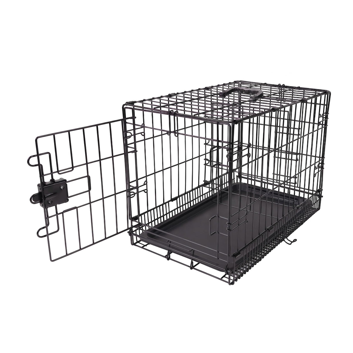 Caisse Amazon Basics en métal pliable avec porte simple pour chien, confinement sûr et pratique.