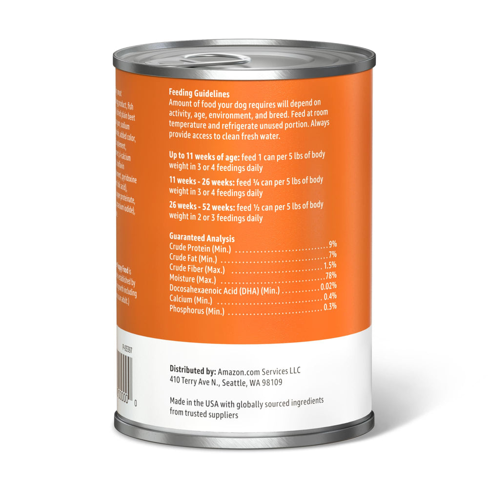 Fabriqué aux États‑Unis par Amazon Basics, ingrédients sélectionnés poulet et boeuf.