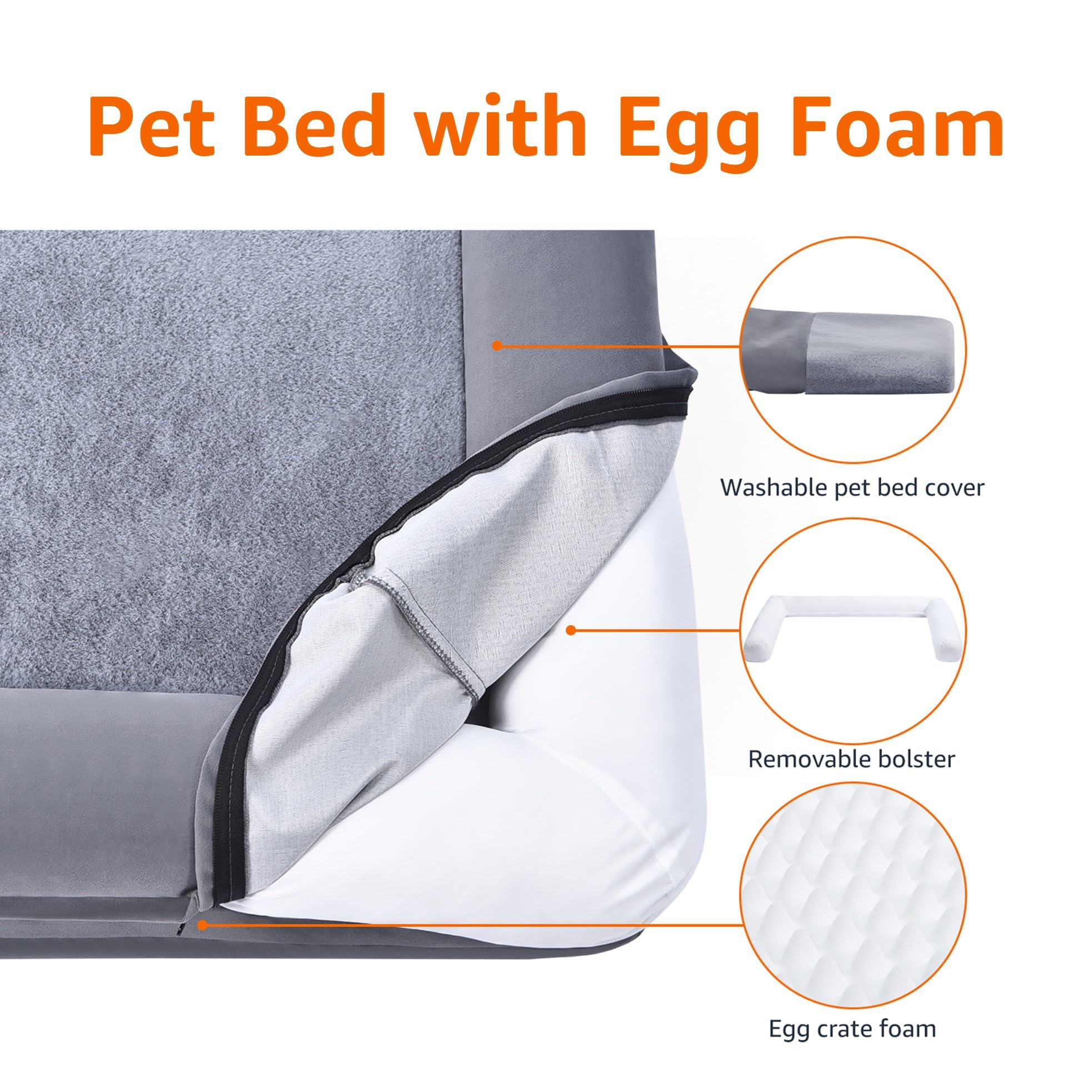 Amazon Basics lit-canapé chien gris, dessous anti-dérapant pour stabilité