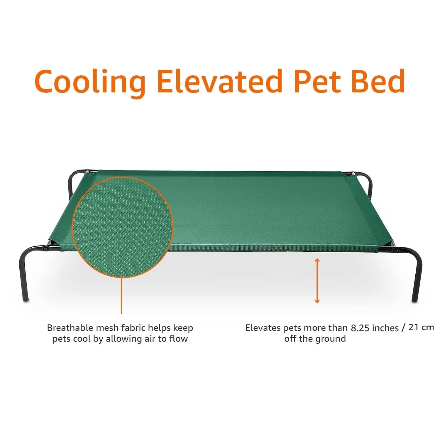 Couleur vert durable du lit Amazon Basics, design discret et robuste.
