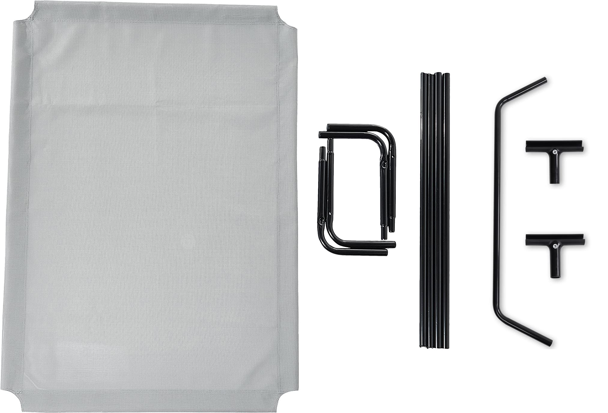 Amazon Basics lit pour chien élevé gris, cadre solide et base stable.