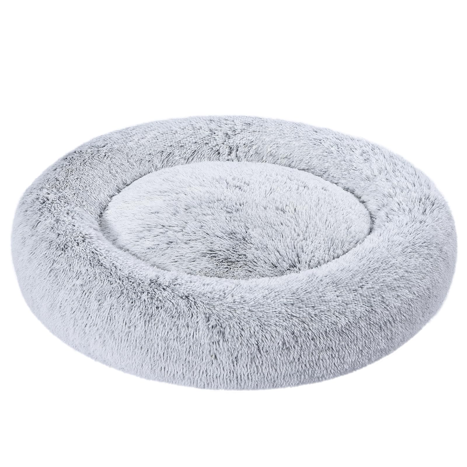 Amazon Basics lit donut en peluche gris pour chien offrant un cadre douillet.