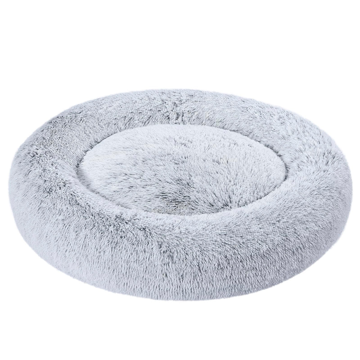 Amazon Basics lit donut en peluche gris pour chien offrant un cadre douillet.