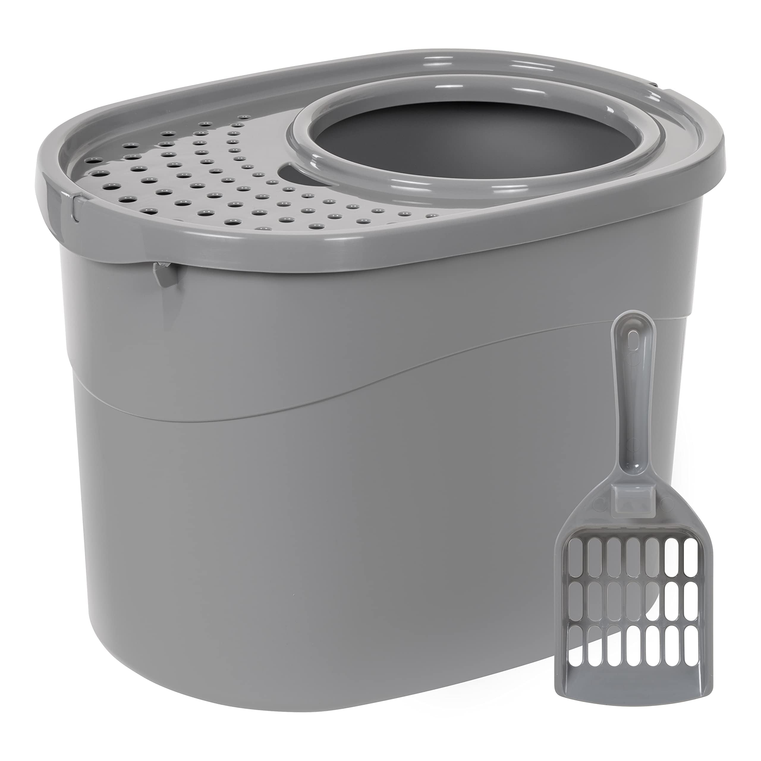 Amazon Basics Bac à litière avec hauts murs gris, limite les éclaboussures.