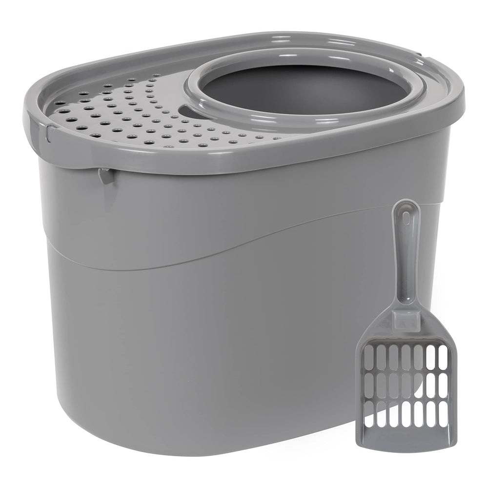 Amazon Basics Bac à litière avec hauts murs gris, limite les éclaboussures.