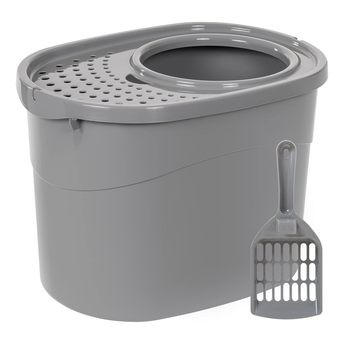 Amazon Basics Bac à litière avec hauts murs gris, limite les éclaboussures.
