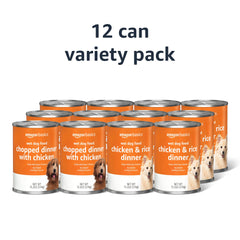 Lot de 12 boîtes Amazon Basics Chopped Dinner poulet et riz pour chien