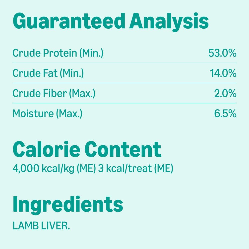 Lyophilisation lente et soigneuse qui conserve nutriments et saveur du foie d'agneau.