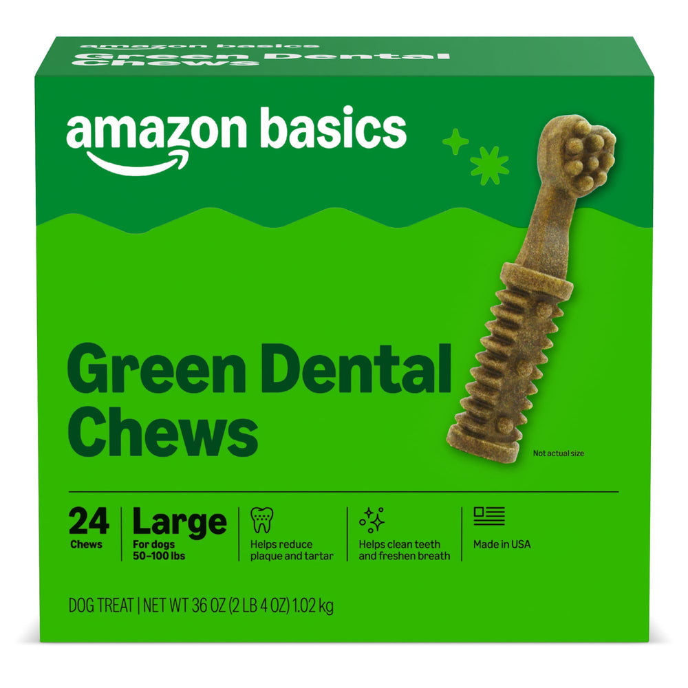 Friandises dentaires Amazon Basics pour grand chien, emballage pratique et usage quotidien.